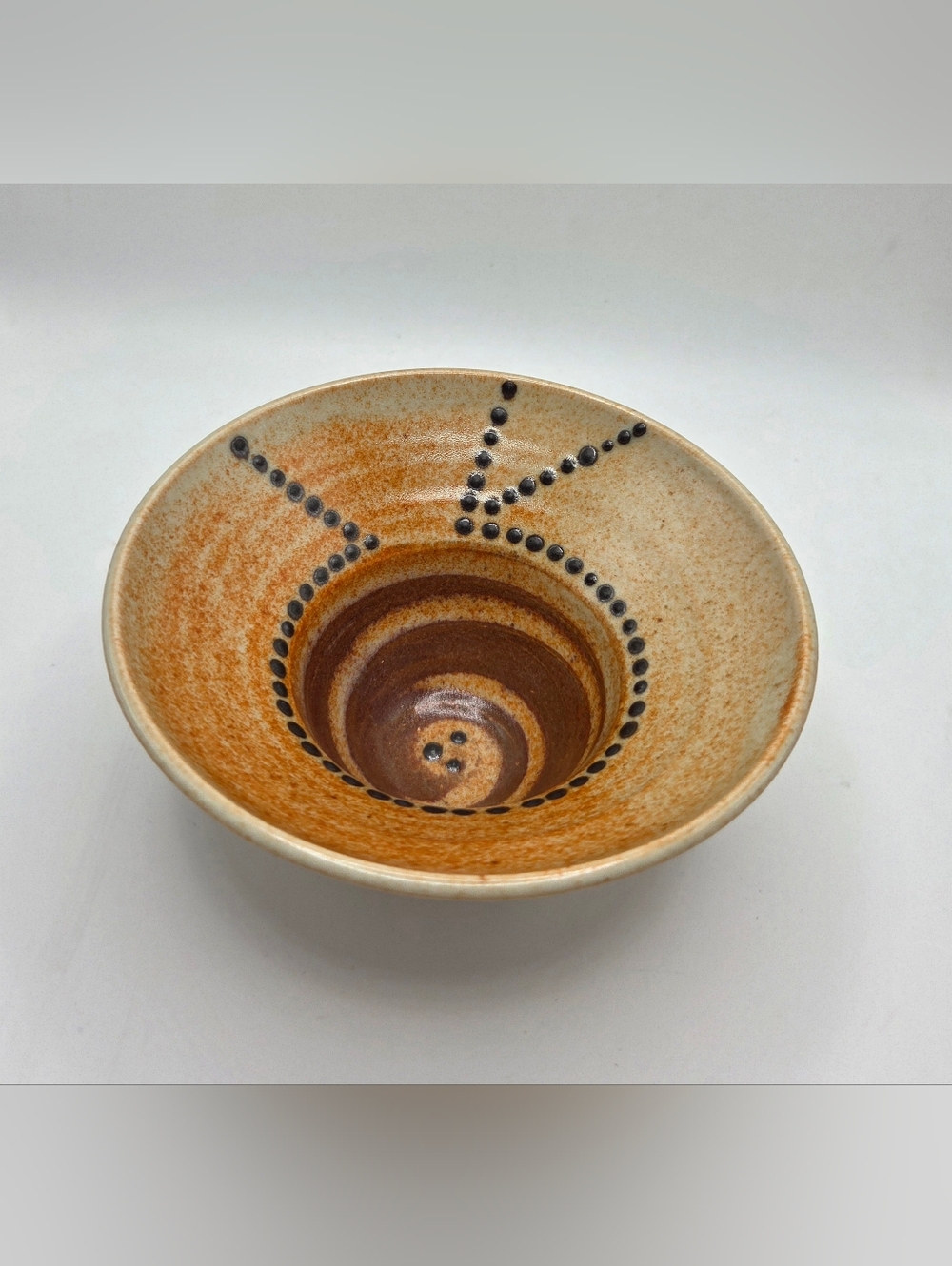 Handcrafted Ceramic Pottery Bowl Orange and Brown Trinket Bowl Artist Signed